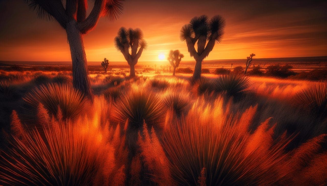 Afficher : Arbres en Y au coucher du soleil.