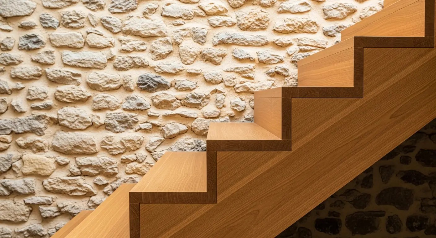 Marches d'un escalier intérieur en bois vues de profil